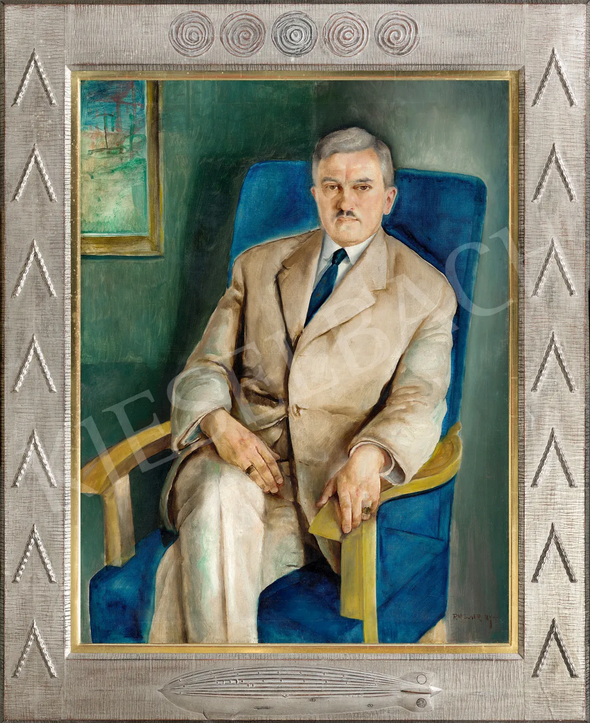Kék fotelben (Küttel Nándor portréja) by György Rauscher (1920s) - private collection