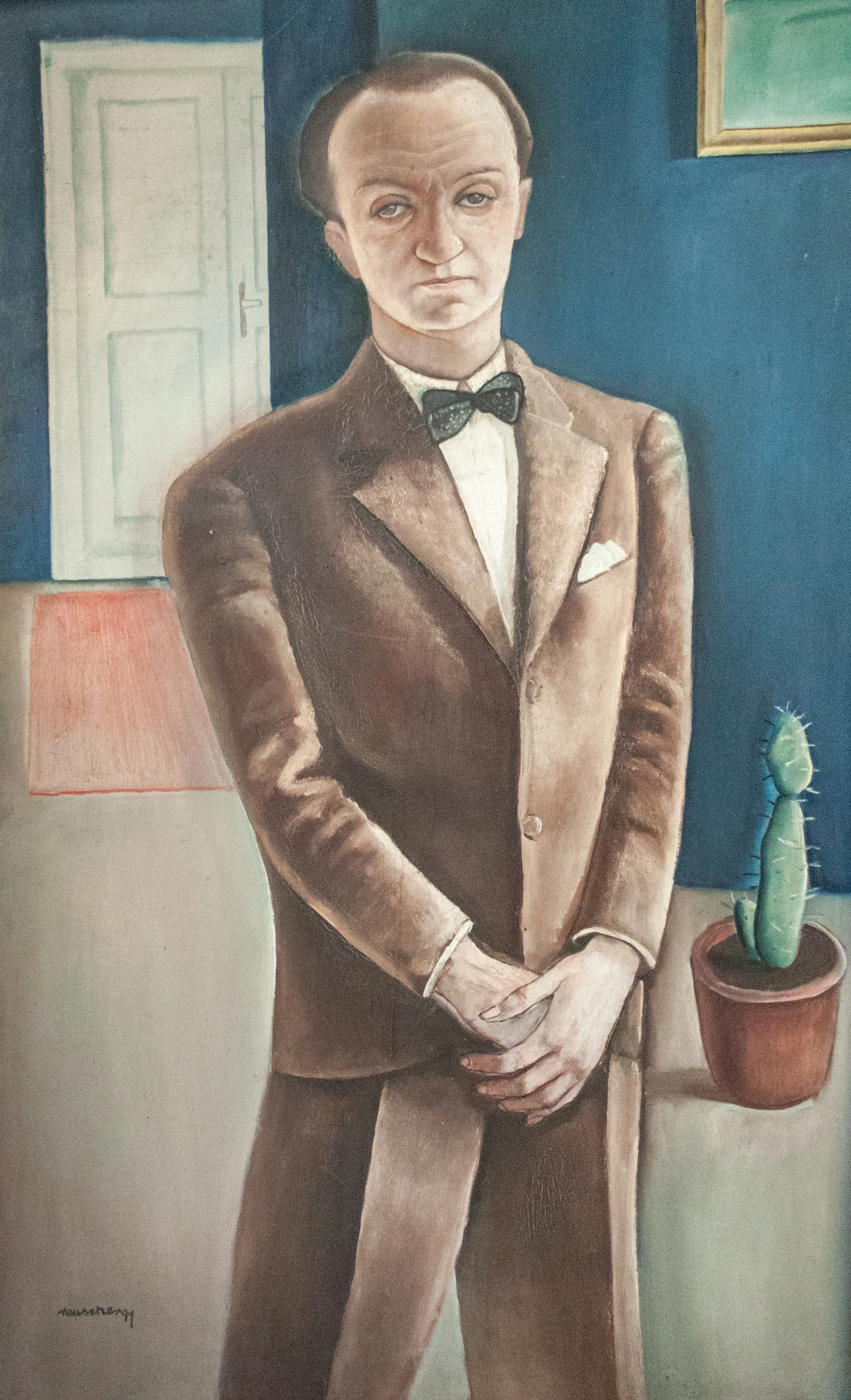 Öltönyös férfi kaktusszal by György Rauscher (c. 1928) - private collection